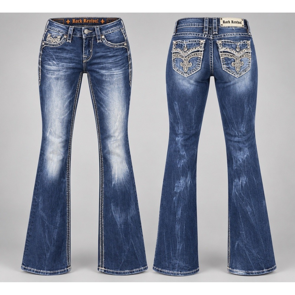 Rock Revival Jeans Womens 25x33 calli medium Boot Rhinestone Embellished Y2K